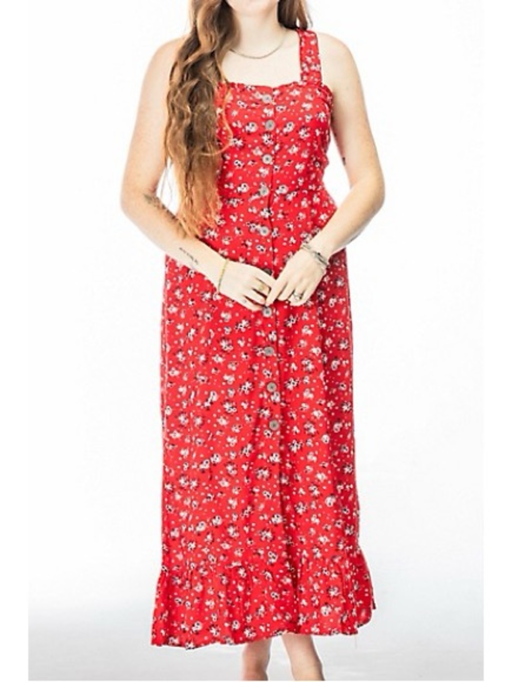 Cotton & Rye Red Floral Button-Front Sleeveless Sundress